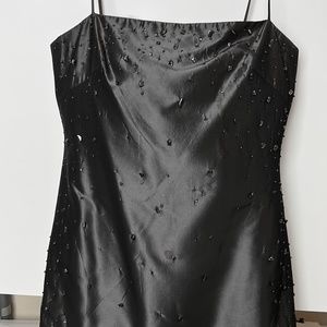 Shelly Segal Designer Laundry- gun metal beaded dress  w spaghetti straps